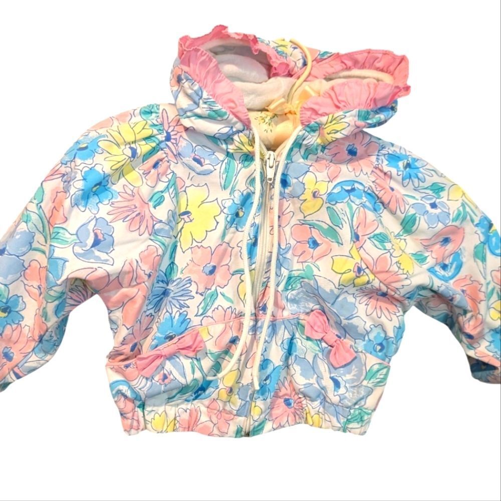 Vintage Infant Girl Pastel Floral Print Hooded Jacket‎